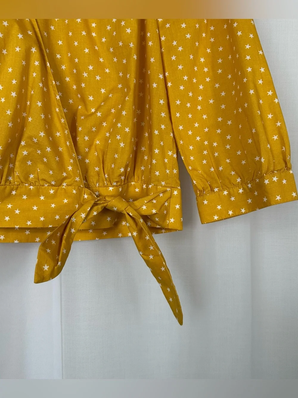 Madewell Star Scatter Wrap Top XXS Yellow Golden Mustard‎ G7804 Puff Sleeve Crop